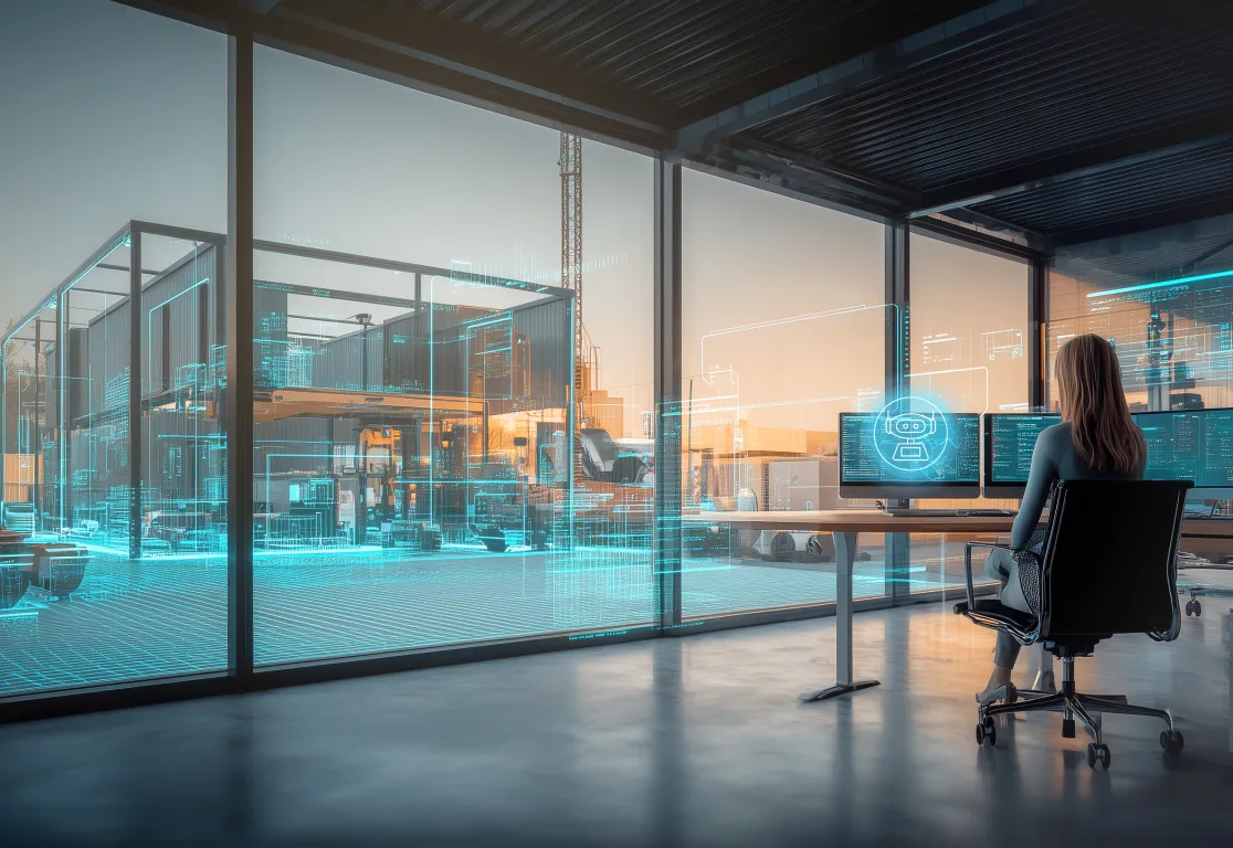 Eine Frau, die in einem Büro mit einem Computer sitzt