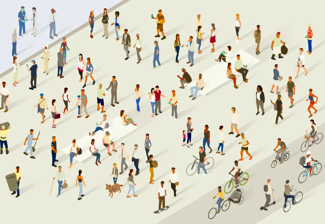 Eine Gruppe von Menschen, die gehen und gehen