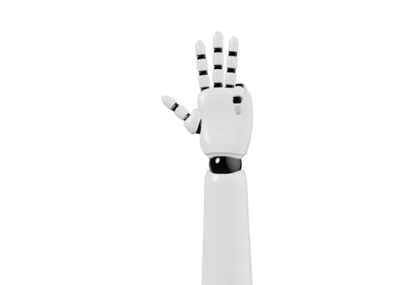 Eine weiße Roboterhand mit schwarzen Streifen