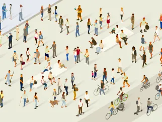 Eine Gruppe von Menschen, die gehen und gehen